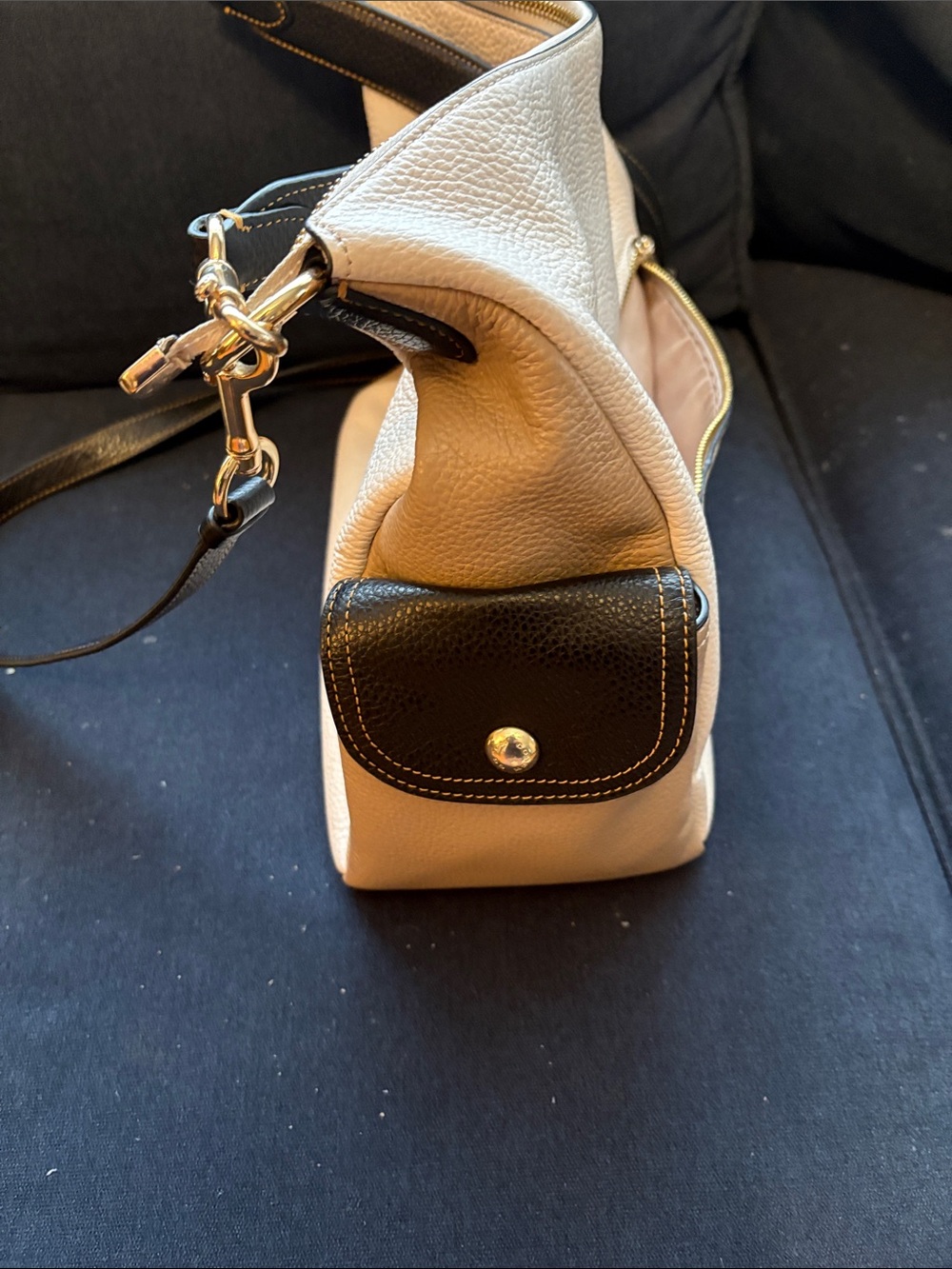 Coach Two-Tone Pebbled Leather Shoulder Bag in Cream and Black - Picture 3 of 8